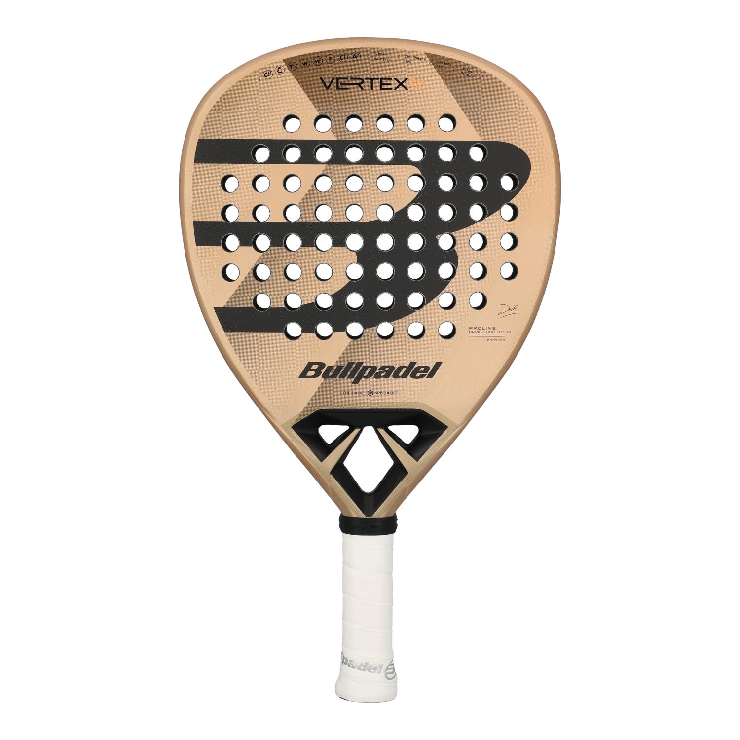 Pala Bullpadel Vertex 04 25 Mujer Delfi Brea, forma diamante, vista frontal sobre fondo blanco