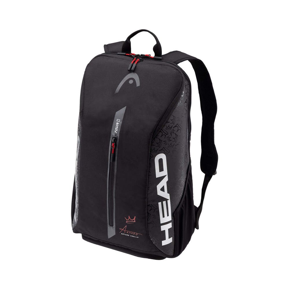 Mochila Head Coello Tour Padel de 25 litros en negro, vista de tres cuartos